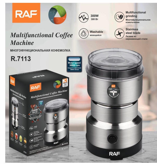 ( NW000438 ) RAF MULTI PURPOSE ELECTRIC COFFEE GRINDER AUTOMATIC COFFEE SPICE BEAN GRINDER STAINLESS STEEL