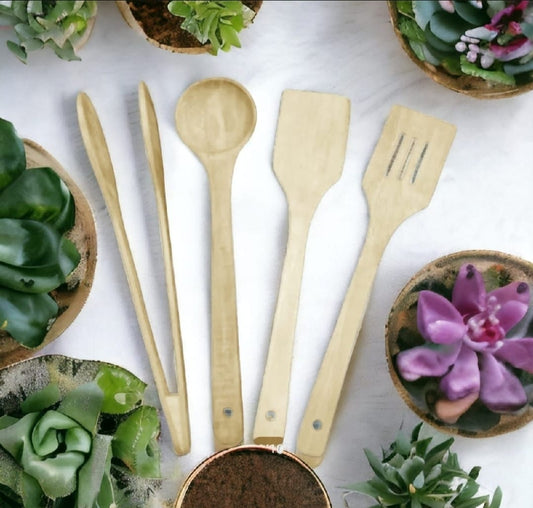 ( NW000436 ) Pack of 4 – Wooden Spoon Set | Nonstick Teak Wood Kitchen Utensils for Cooking &amp; Serving